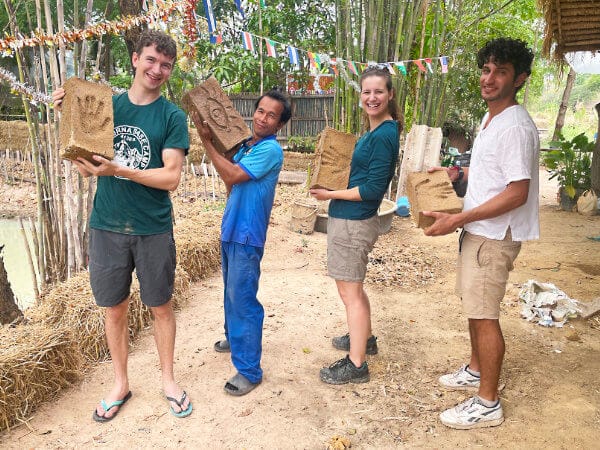 Sustainable building Adobe bricks at farmstay in Thailand