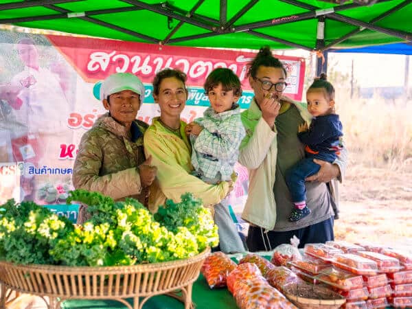 Selling organic vegetables at a Thai market in Ubon